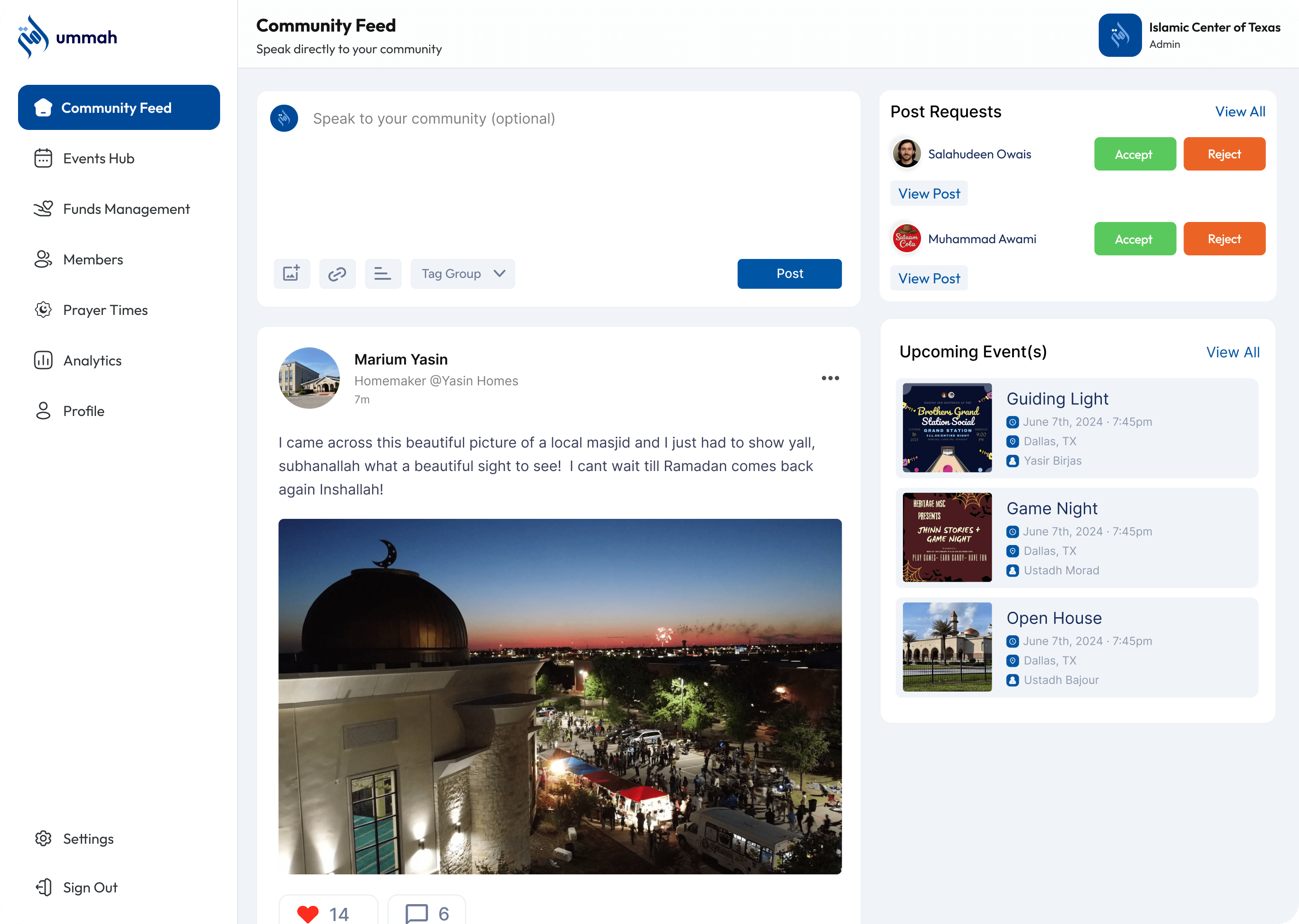 Unified community feed inside the Ummah Community Portal