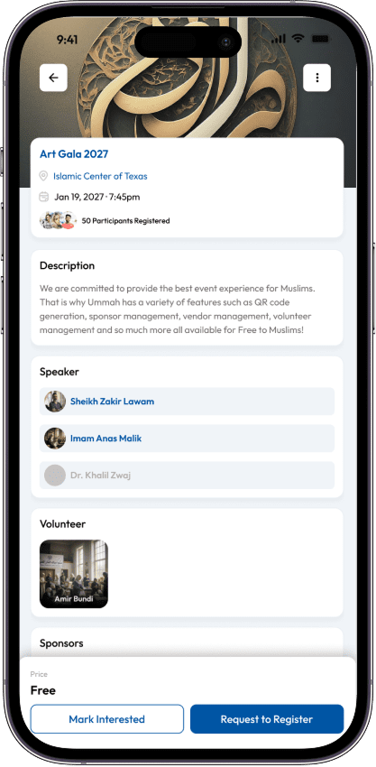 Register for a Muslim event from the Ummah app