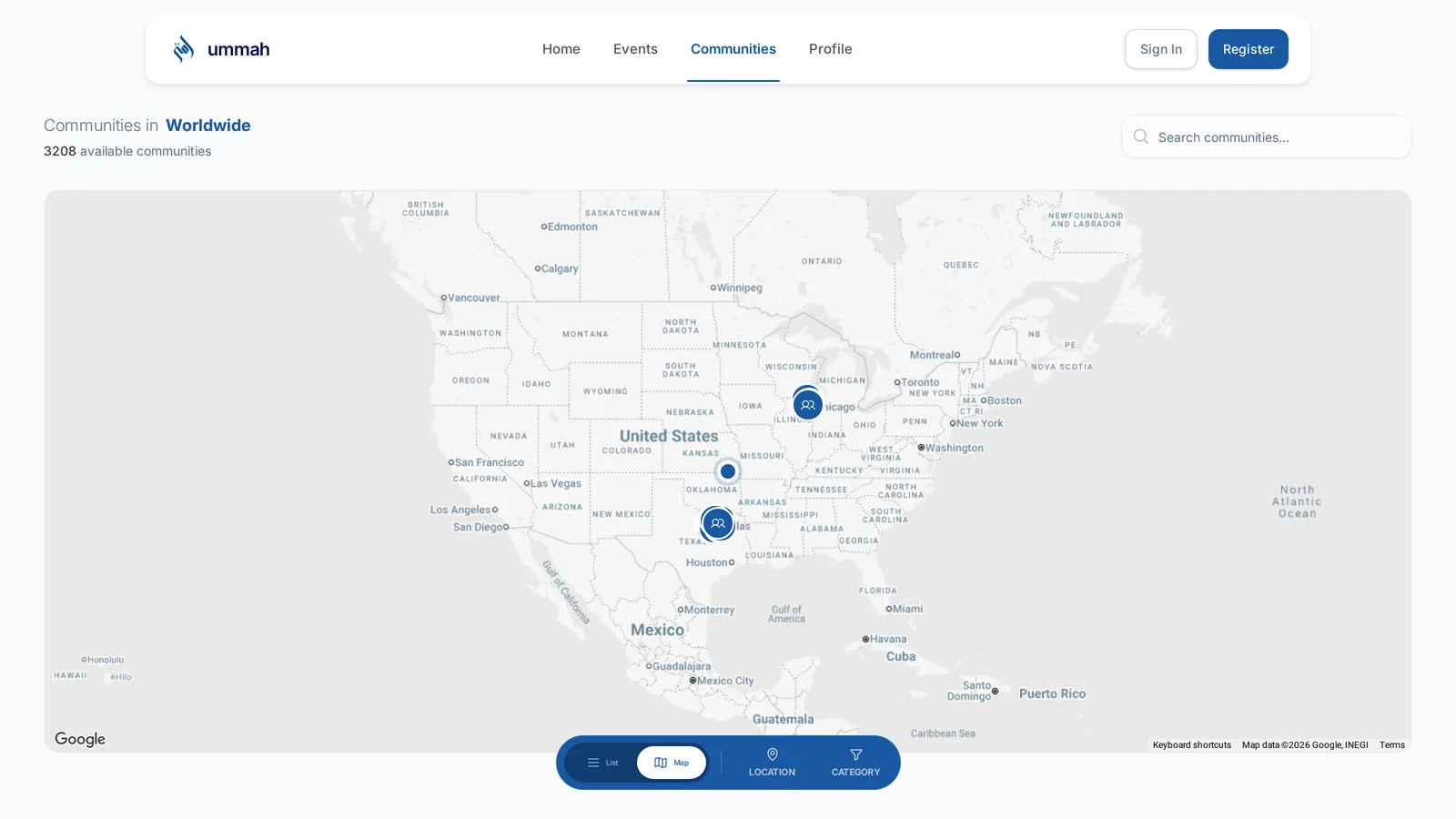 Find communities on a map.